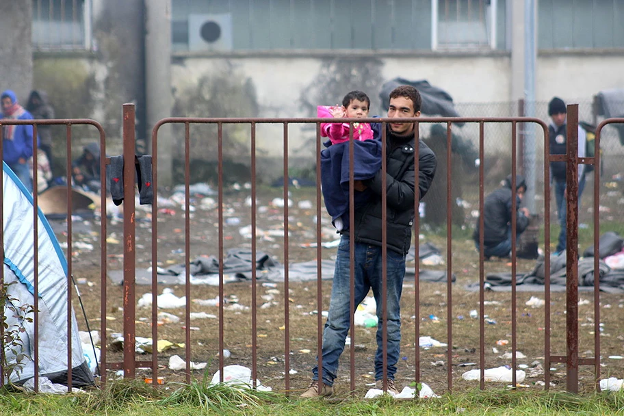 Flüchtlinge in Dobova, Slowenien, auf ihrem Weg nach Westeuropa, Oktober 2015.