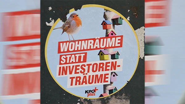 Sticker Wohnräume statt Investorenträume KPÖ, Salzburg, 2023.