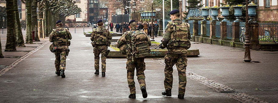 Französische Militärpatrouille in Strasbourg.