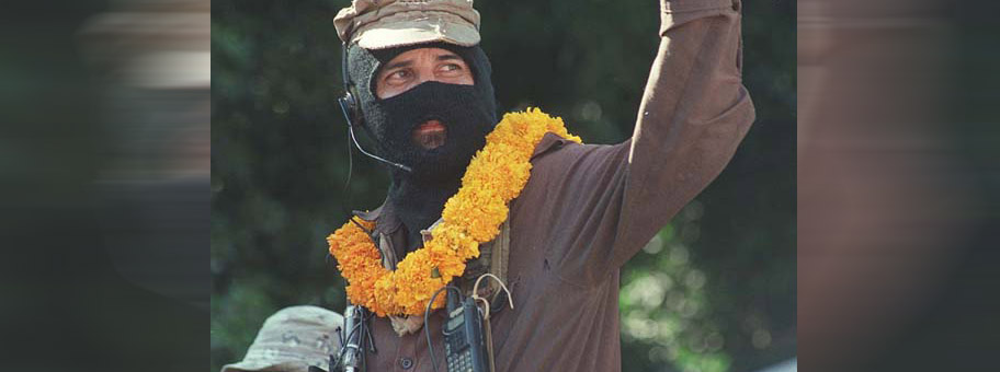Subcomandante Marcos von der EZLN während des Marcha del Color de la Tierra 2001.