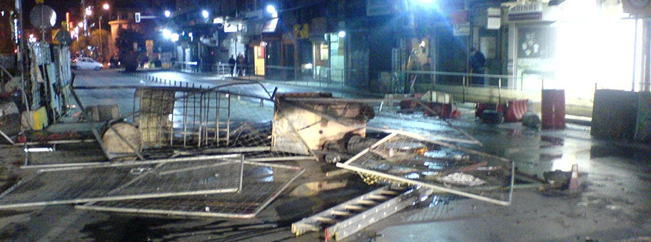 A barricade from the 8th December 2008 riot in Thessaloniki.