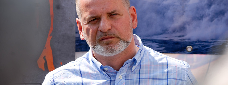 Thorsten Heise bei der Pressekonferenz zum «Schild und Schwert»-Festival in Ostritz am 21. April 2018.