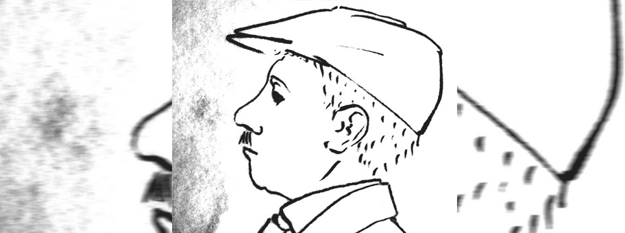 Skizze des Schriftstellers B. Traven nach einen Foto von Red Marut anlässlich seiner Verhaftung in London 1923.