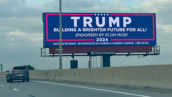 Trump. Building a brighter future for all. Endorsed by Elon Musk, 2024.