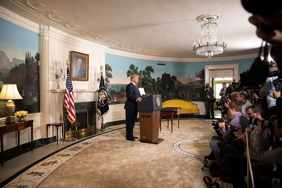 US-Präsident Donald J. Trump bei der Verkündung des Rückzugs aus dem Iran-Abkommen am 8. Mai 2018 im weissen Haus.