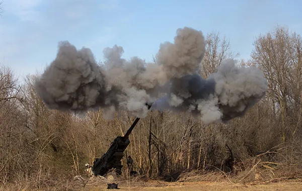 Eine Haubitze der 406. ukrainischen Artilleriebrigade, 9. März 2023.