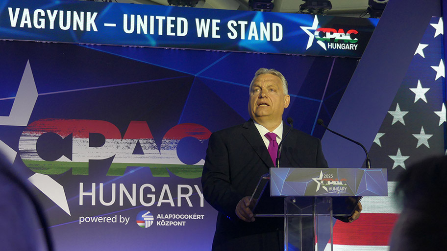 Viktor Orbán an der Conservative Political Action Conference (CPAC) in Ungarn, 4. Mai 2023.