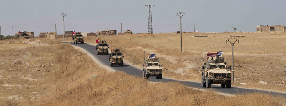 Gemeinsame Patrouille von US- und türkischem Militär in der Bufferzone von Nordsyrien südlich der türkischen Stadt Akçakale, September 2019.