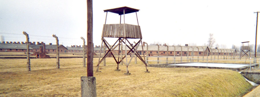 Wachturm im Konzentrationslager Auschwitz, Polen.
