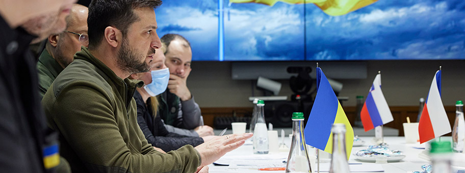 Wolodymyr Selenskyj bei dem Treffen mit diversen osteuropäischen Aussenminister in Kiev, 15. März 2022.