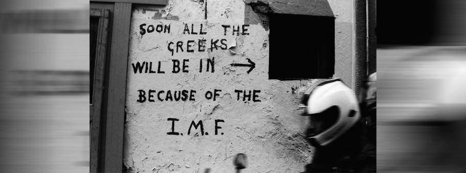 Grafffiti in Athen gegen die Austeritätspolitik des IWF, Juni 2015.
