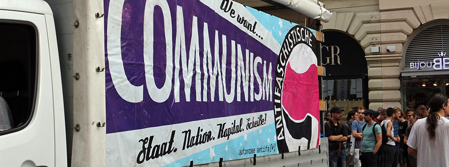 Demonstration gegen die Kriminalisierung von Antifaschismus am 26. Juli 2014 in Wien, Österreich.