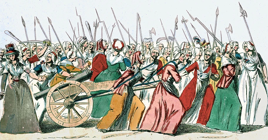 Darstellung des Zuges der Frauen nach Versailles während der Französischen Revolution im Oktober 1789.