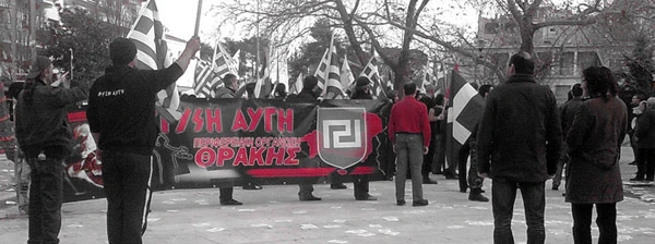 Demonstration von Chrysi Avyi (goldene Morgenröte) in Komotini, Griechenland, Dezember 2010.