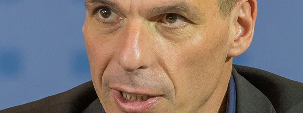 Der griechische Finanzminister Yanis Varoufakis bei der Pressekonferenz anlässlich des Treffens mit Bundesfinanzminister Dr. Wolfgang Schäuble am 5. Februar 2015 in Berlin.