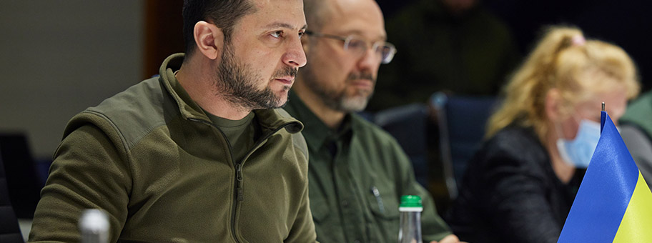 Wolodymyr Selenskyj bei dem Treffen mit diversen osteuropäischen Aussenminister in Kiev, 15. März 2022.