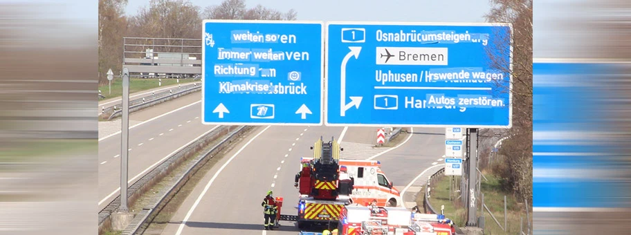 Schild auf der A27 am Kreuz Bremen im April 2021.