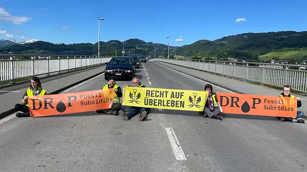 Blockade des Grenzübergangs zwischen Lustenau (AT) und Au (CH), 18. Mai 2024.