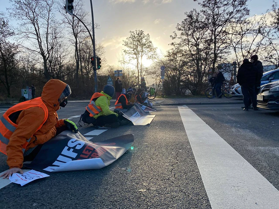 Blockade der A100 am 28.01.2022.