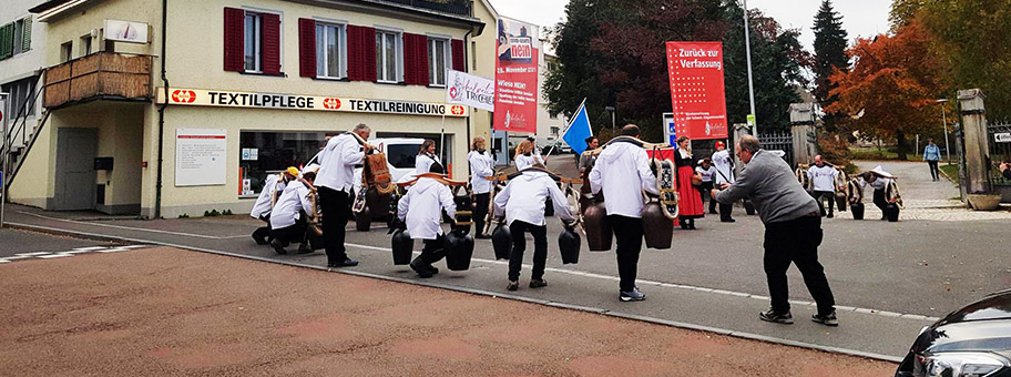 Kundgebung von Freiheitstrychlern in Wädenswil, November 2021.