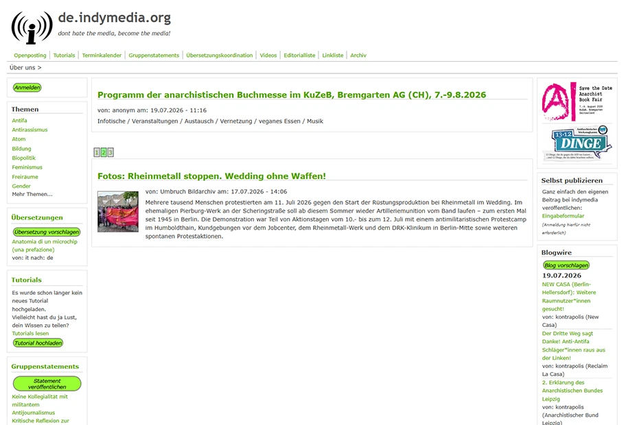 Screenshot von de.indymedia.org.