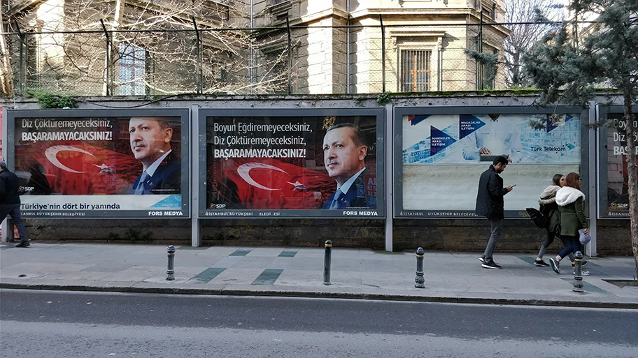 Erdoğan-Propaganda in der Nähe des Taksim Platzes in Istanbul, Januar 2018.